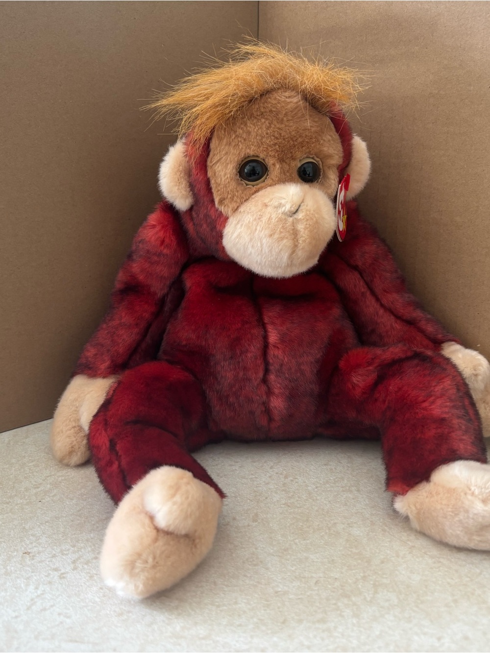 Ty Red and Cream Plush Monkey Stuffed Animal